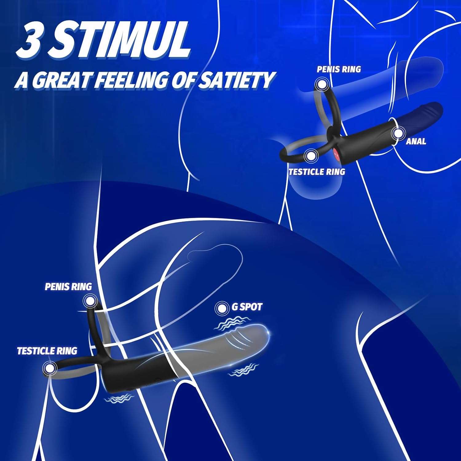 Enhanced Vibrating Pleasure Penis Ring Butt Plug Dildo - Image 2