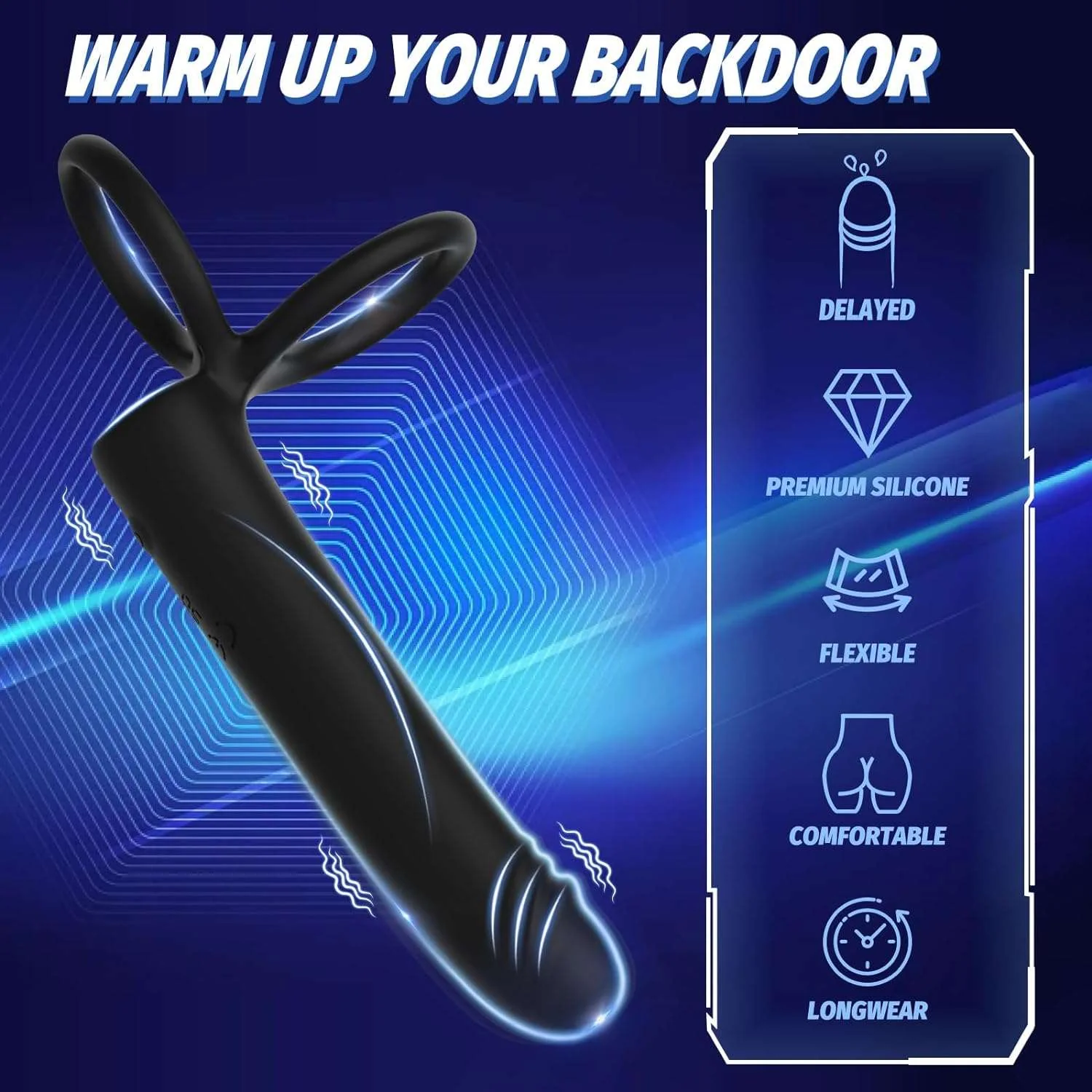 Enhanced Vibrating Pleasure Penis Ring Butt Plug Dildo - Image 6